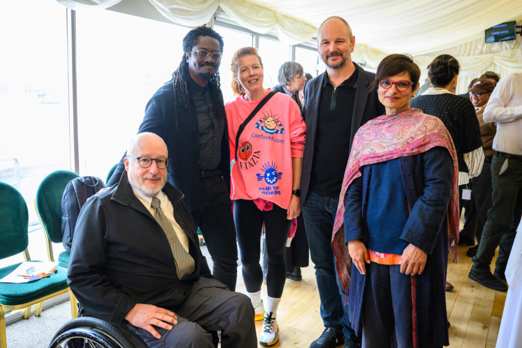 (l-r) Artists Tony Heaton, Larry Achiampong, Heather Phillipson, Christian Zimmermann of DACS and Baroness Debbonaire pictured during the launch of ‘Framing the Future: The Case for Strengthening the Visual Arts Ecosystem’, at the House of Commons in London. HANDOUT PHOTO. FREE EDITORIAL USE. Photo credit: Matt Crossick/DACS. The report, by leading visual arts organisations, includes recommendations aimed at safeguarding the UK’s arts and artists ahead of the goverment’s spending review.