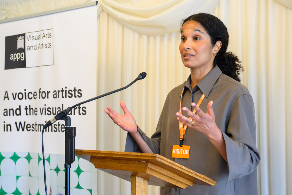 Eva Langret of Frieze pictured during the launch of ‘Framing the Future: The Case for Strengthening the Visual Arts Ecosystem’, at the House of Commons in London. HANDOUT PHOTO. FREE EDITORIAL USE. Photo credit: Matt Crossick/DACS. The report, by leading visual arts organisations, includes recommendations aimed at safeguarding the UK’s arts and artists ahead of the goverment’s spending review.